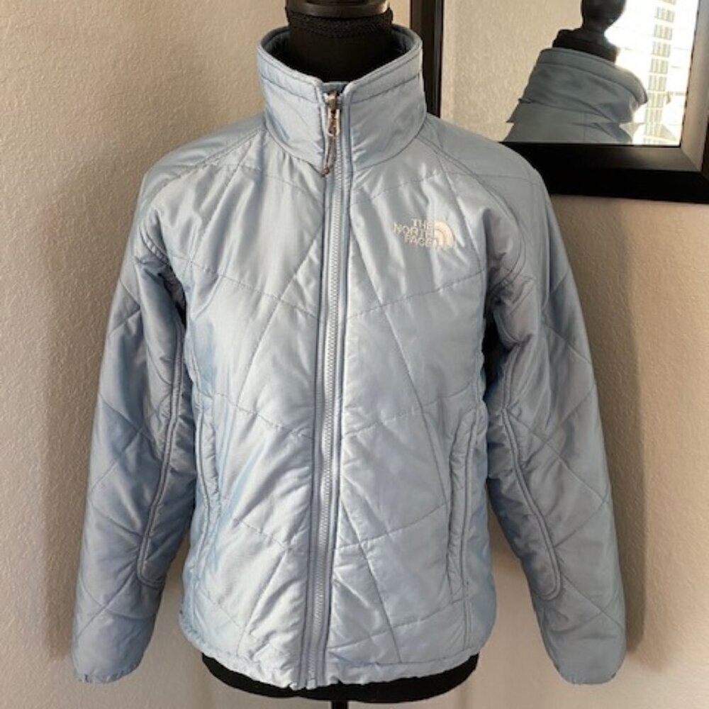 NORTH FACE Quilted Puffer Jacket Coat Light Blue Small - Picture 3 of 16
